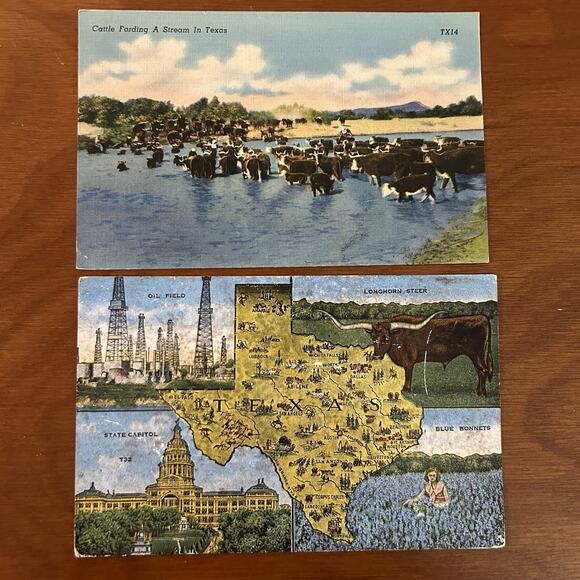 Lot Of 7 Vintage Texas Post Cards Fort Worth Cattle Drive Distinctly Texas Ad - Picture 2 of 9